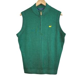 Masters Augusta Clubhouse Collection Green Merino Wool 1/4 Zip Golf Vest Italy S